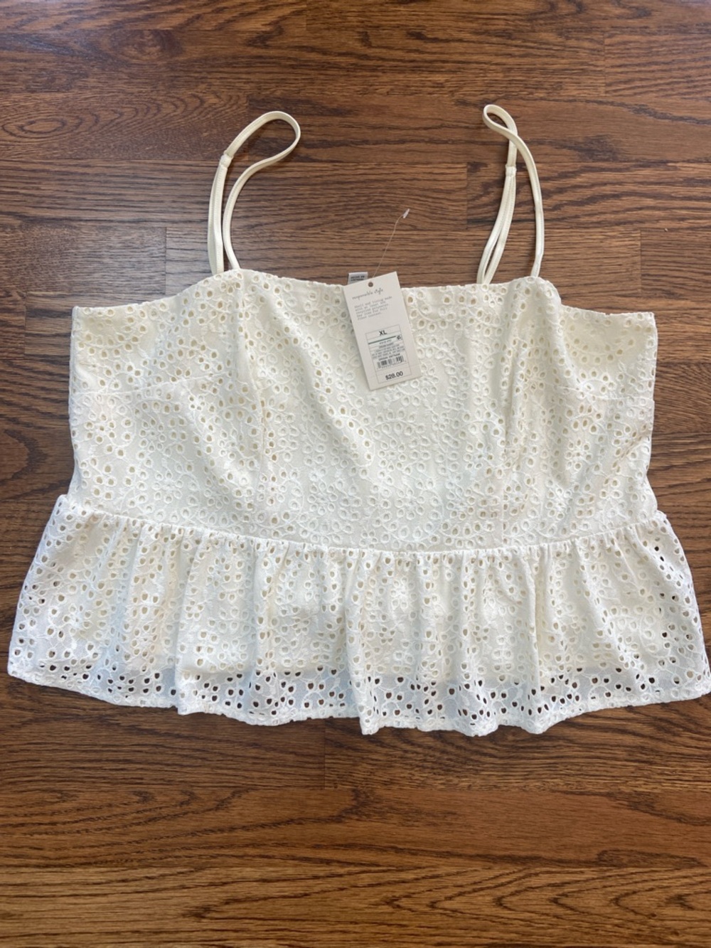 A New Day Ivory Eyelet Peplum‎ Cami Top XL Summer Festival Beach Pics Resort NWT